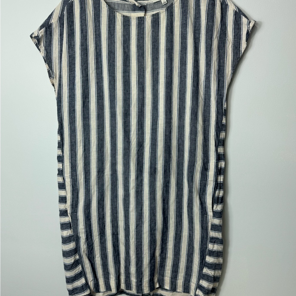 Madewell Stripe Button Back Linen Blend Dress Pockets small 1912